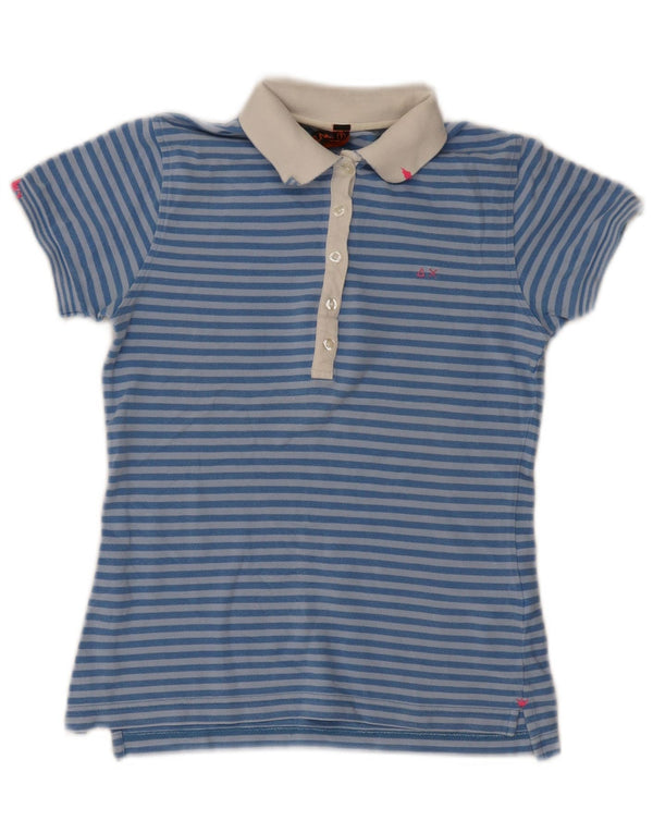 Sun68 Polo Femme UK 8 Small Bleu Rayé Coton