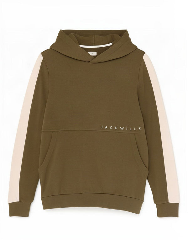 Jack Wills Herre grafisk hættetrøje Jumper Large Khaki Colourblock Bomuld