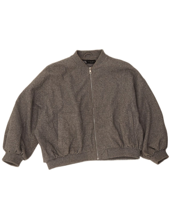 Zara Mens Bomber Jacket UK 40 Large Grey Flecked Polyester