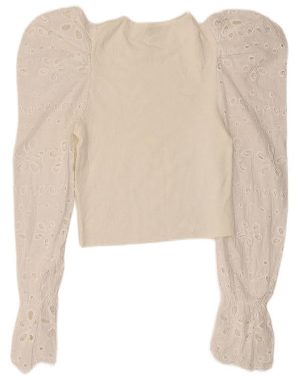 Zara Womens Crop Top Long Sleeve UK 8 Small White Floral