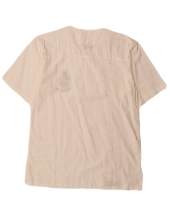 vintage Mens Hand Made Short Sleeve Pull Shirt Moyen Blanc Géométrique
