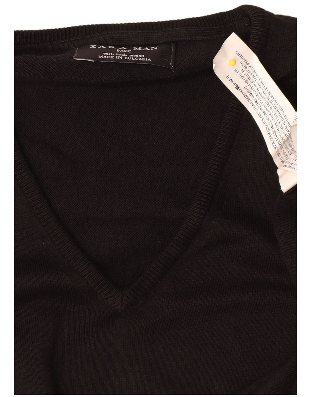 Zara Mens V-Neck Jumper Sweater Large Black Cotton