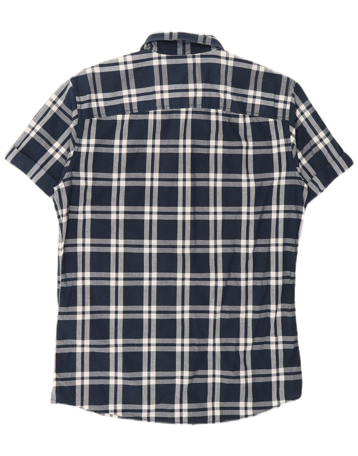 Jack & Jones Mens Short Sleeve Shirt Medium Navy Blue Check Cotton
