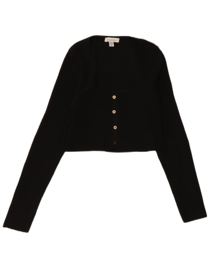 Zara Damen Crop Cardigan Pullover UK 12 Medium Schwarz Polyester