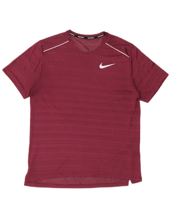 Nike Hommes Dri Fit T-Shirt Haut Large Bordeaux Rayé Polyester