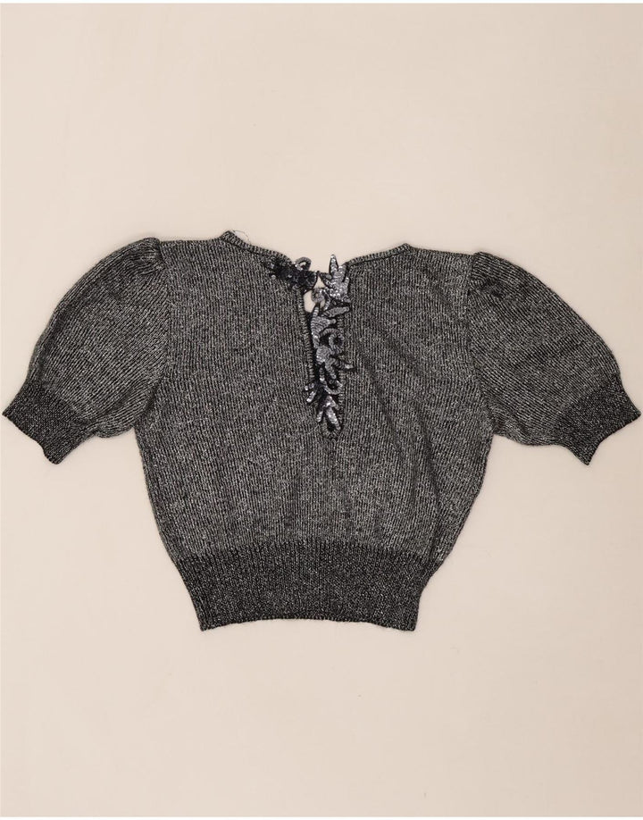 VINTAGE Womens Oversized V-Neck Jumper Sweater UK 10 Small Silver Vintage Vintage and Second-Hand Vintage from Messina Hembry 