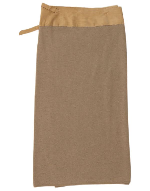 Benetton Womens Midi Wrap Skirt Large W32 Beige Colourblock Wool