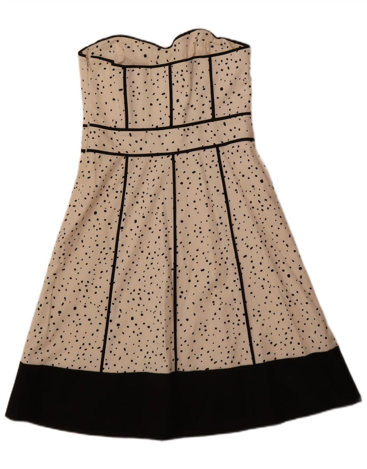 COAST Damen Trägerloses Kleid UK 12 Mittelweiß gepunktete Baumwolle
