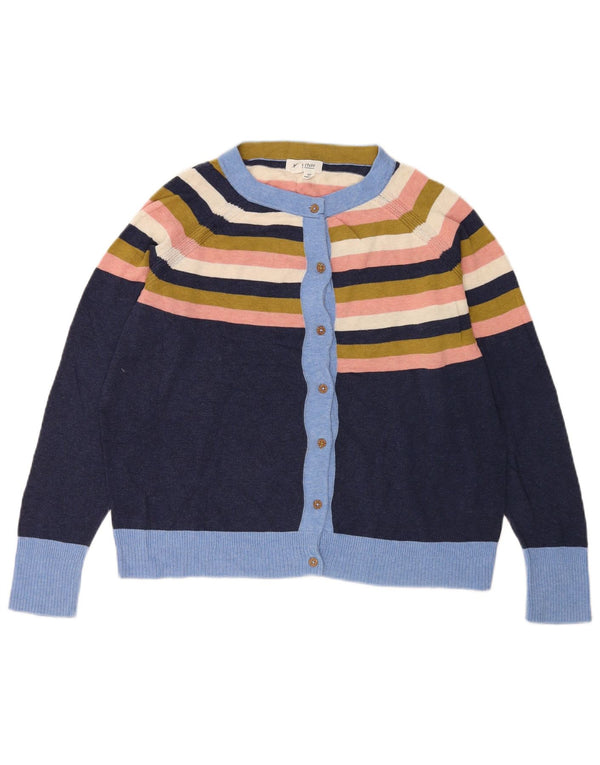 White Stuff Womens Cardigan Sweater UK 16 Large Navy Blue Striped Cotton