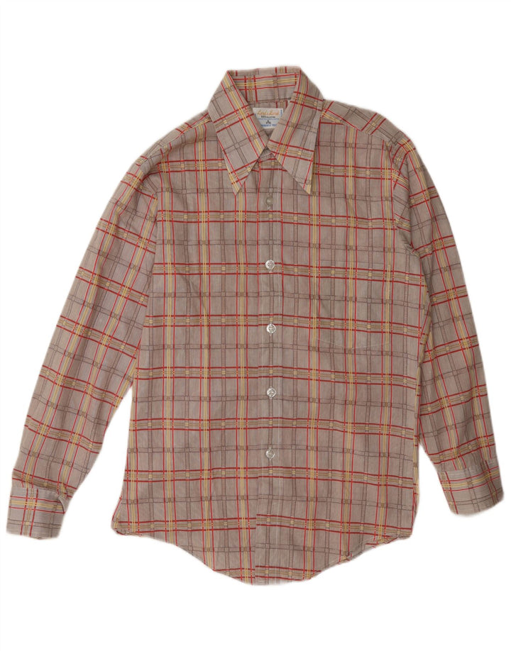 Vintage Mens Shirt Size 14 1/2 Small Brown Check Cotton