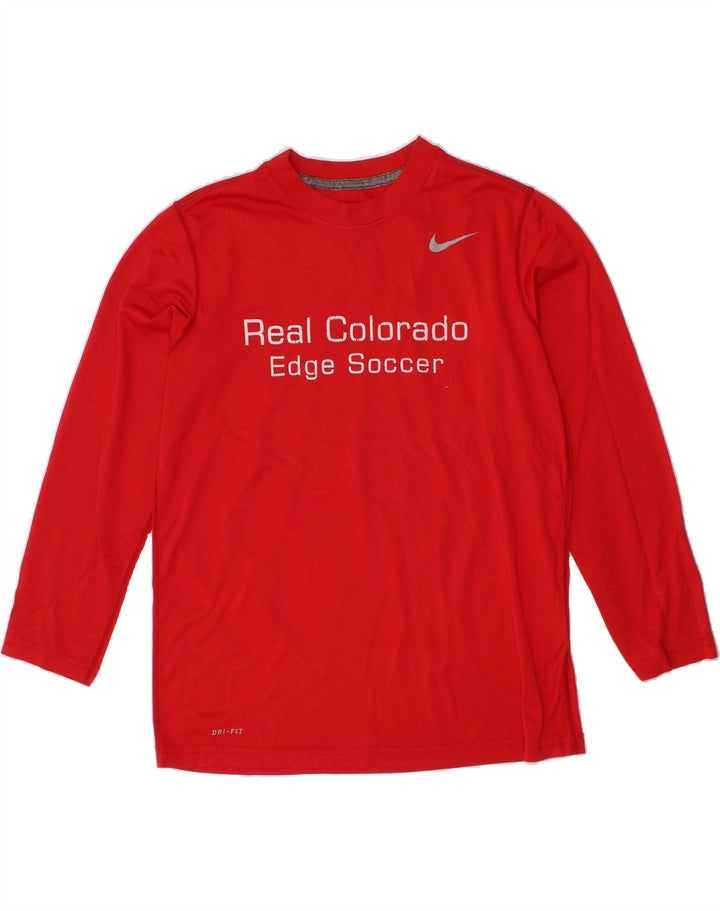 NIKE Boys Dri Fit Graphic Top Long Sleeve 10-11 Years Medium Red Polyester Vintage Nike and Second-Hand Nike from Messina Hembry 