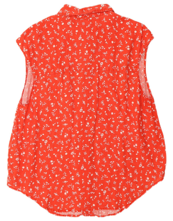 Blusa feminina de manga curta Benetton Reino Unido 18 XL linho floral vermelho