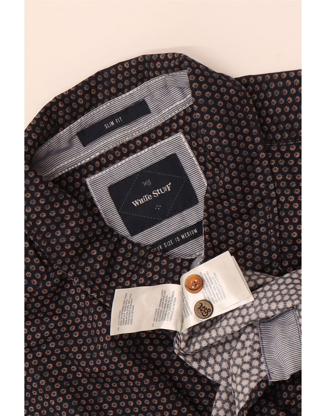 WHITE STUFF Mens Short Sleeve Slim Fit Shirt Medium Navy Blue Spotted