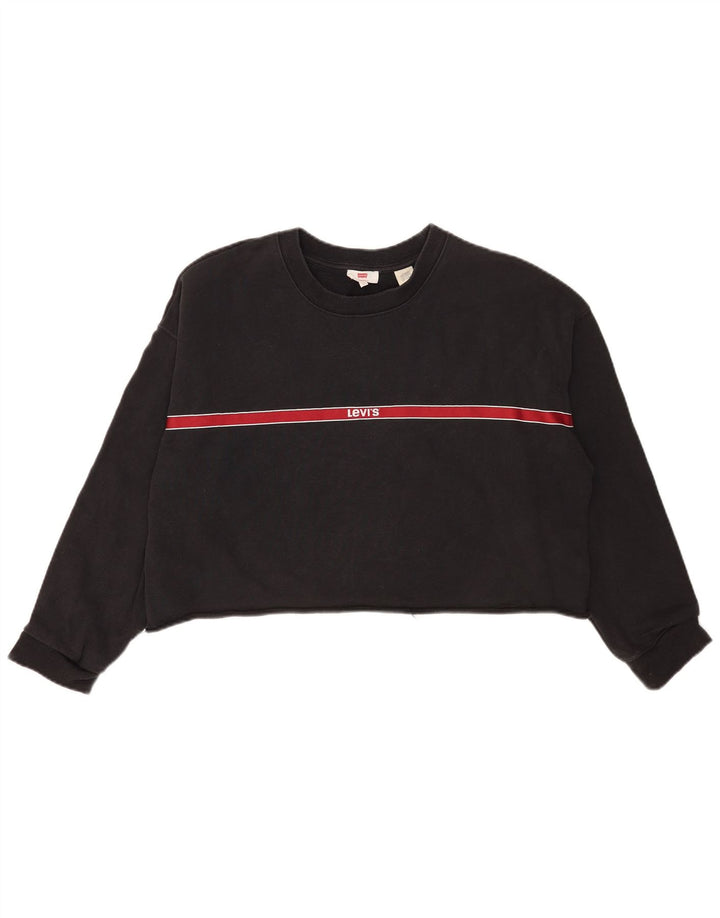 Levi's Womens Crop Oversized Sweatshirt Jumper UK 16 Large Grey Striped