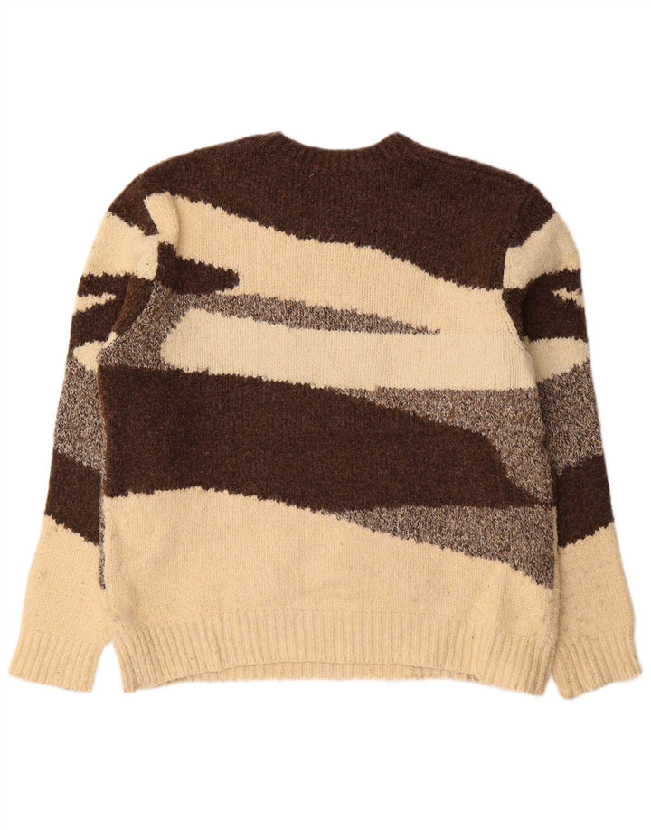 Zara Mens Crew Neck Jumper Sweater Medium Brown Colourblock Polyester