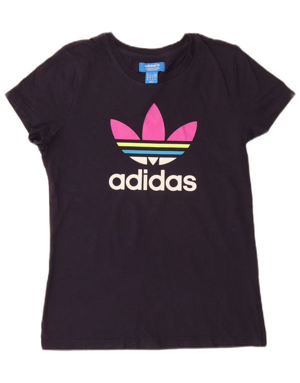 Γυναικείο γραφικό T-Shirt Adidas Top UK 14 Medium Navy Blue βαμβακερό