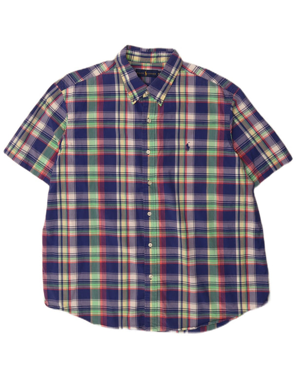 Ralph Lauren Chemise à manches courtes pour homme 2XL en coton à carreaux bleu