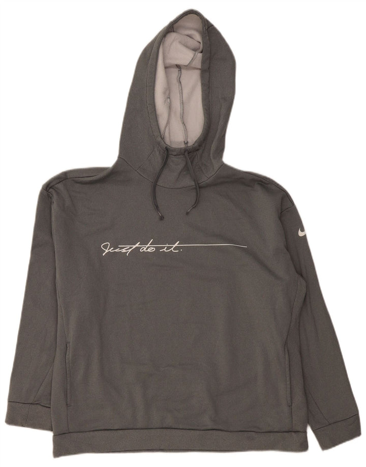 NIKE Womens Graphic Hoodie Jumper UK 16 Large Grey Polyester