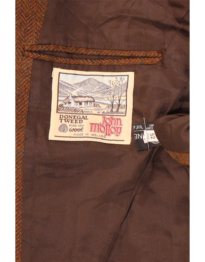 John Molloy Mens 3 Button Blazer Jacket EU 52 XL Brown Herringbone Wool