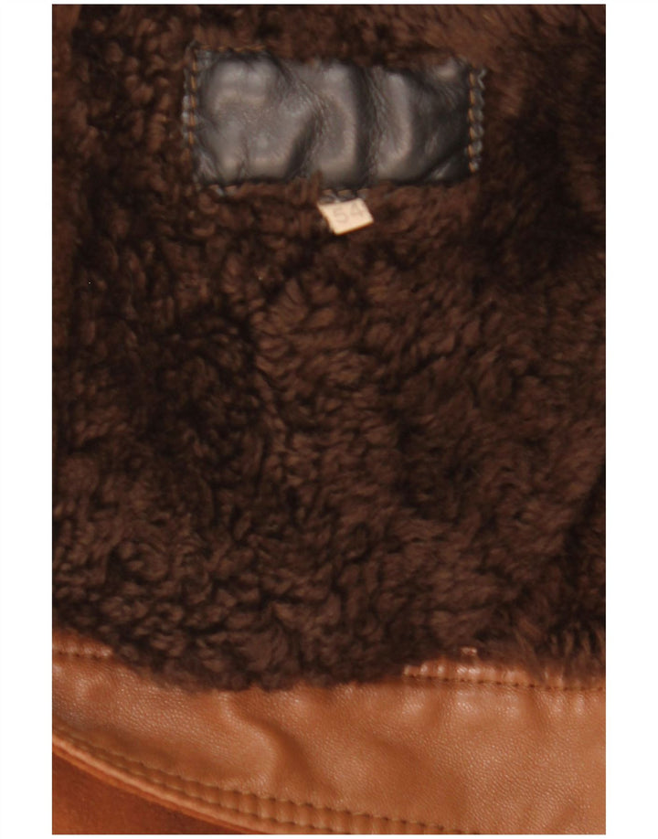 Vintage Mens Shearling Jacket IT 54 2XL Brown