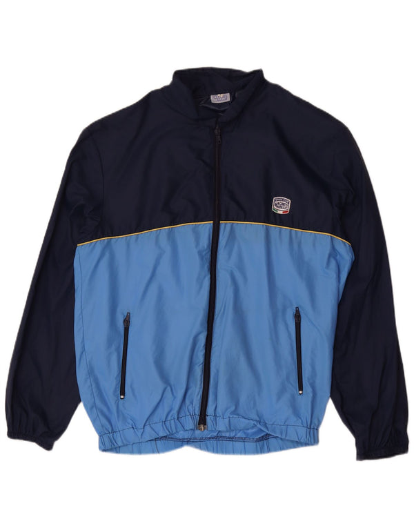 Vintage Mens Tracksuit Top Jacket Large Navy Blue Colourblock