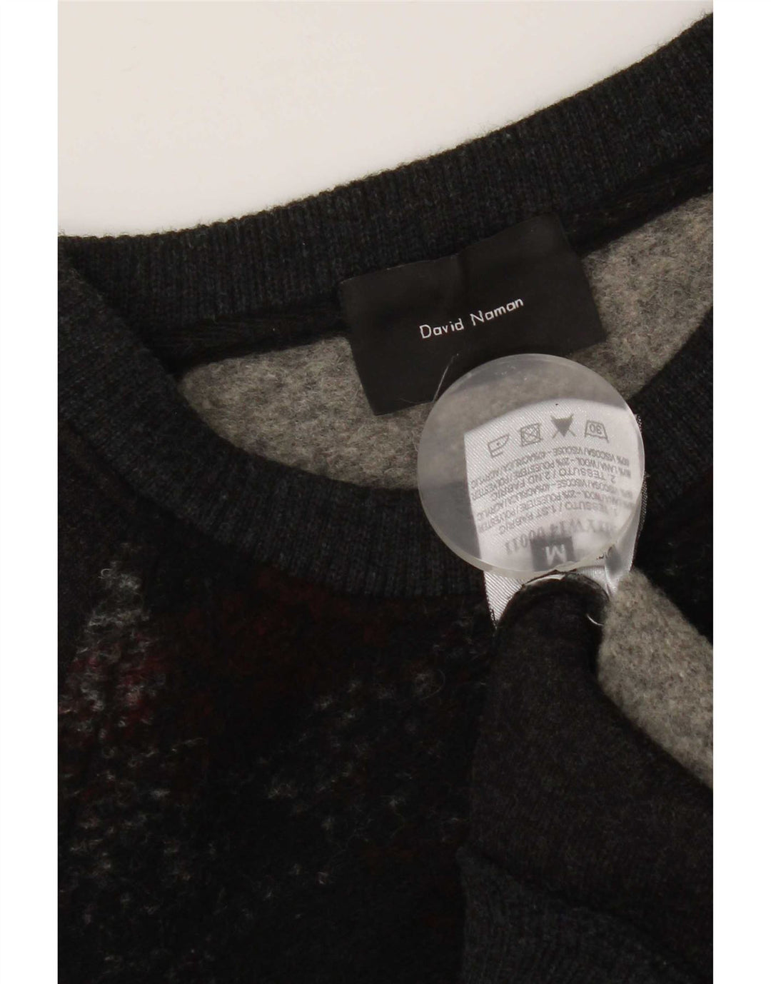 David Naman Mens Crew Neck Jumper Sweater Medium Grey Check Wool