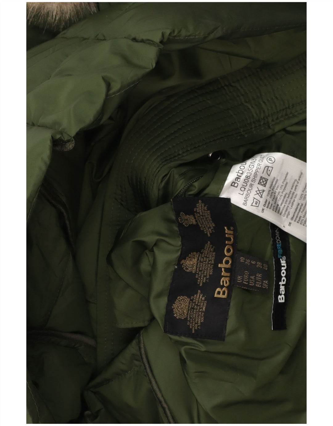 BARBOUR Womens Hooded Padded Jacket UK 10 Small Green Polyester