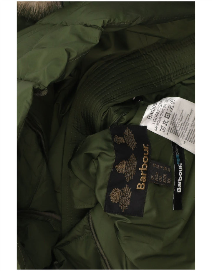 BARBOUR Womens Hooded Padded Jacket UK 10 Small Green Polyester
