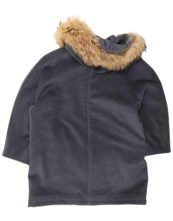Max Mara Damen-Parka mit Kapuze, übergroß, UK 12, mittelgraue Schurwolle