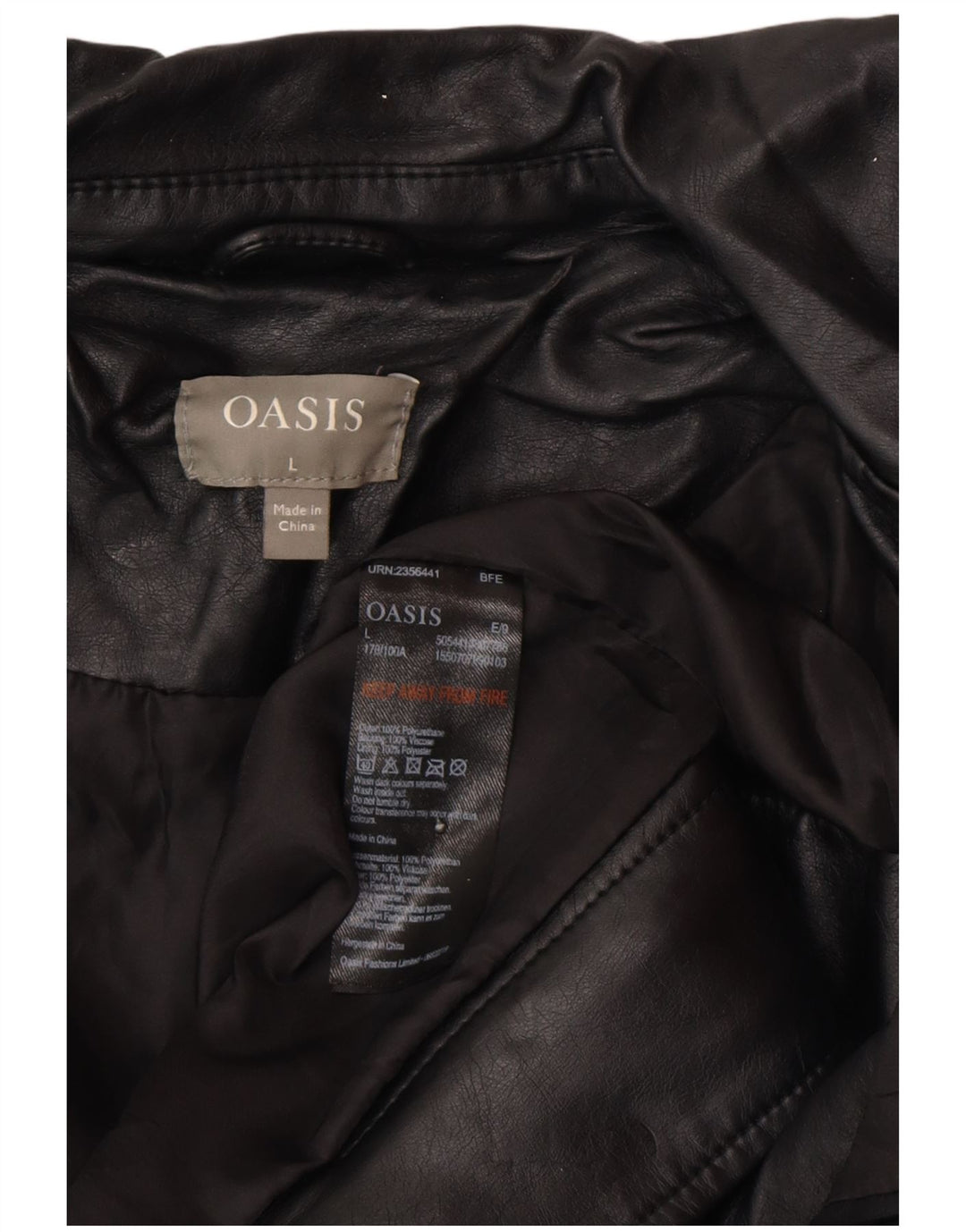 Oasis Womens Faux Leather Biker Jacket UK 16 Large Black Polyethylene