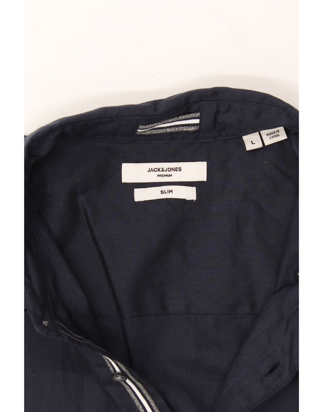 JACK & JONES Mens Slim Shirt Large Navy Blue Cotton Vintage Jack & Jones and Second-Hand Jack & Jones from Messina Hembry 