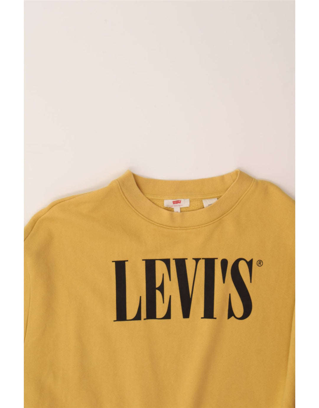 LEVI'S Womens Oversized Graphic Sweatshirt Jumper UK 14 Medium Yellow Vintage Levi's and Second-Hand Levi's from Messina Hembry 