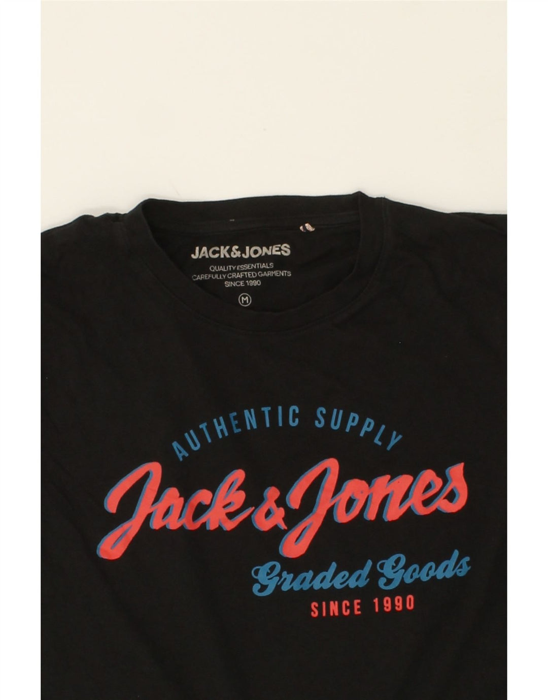 JACK & JONES Mens Graphic T-Shirt Top Medium Black Cotton Vintage Jack & Jones and Second-Hand Jack & Jones from Messina Hembry 
