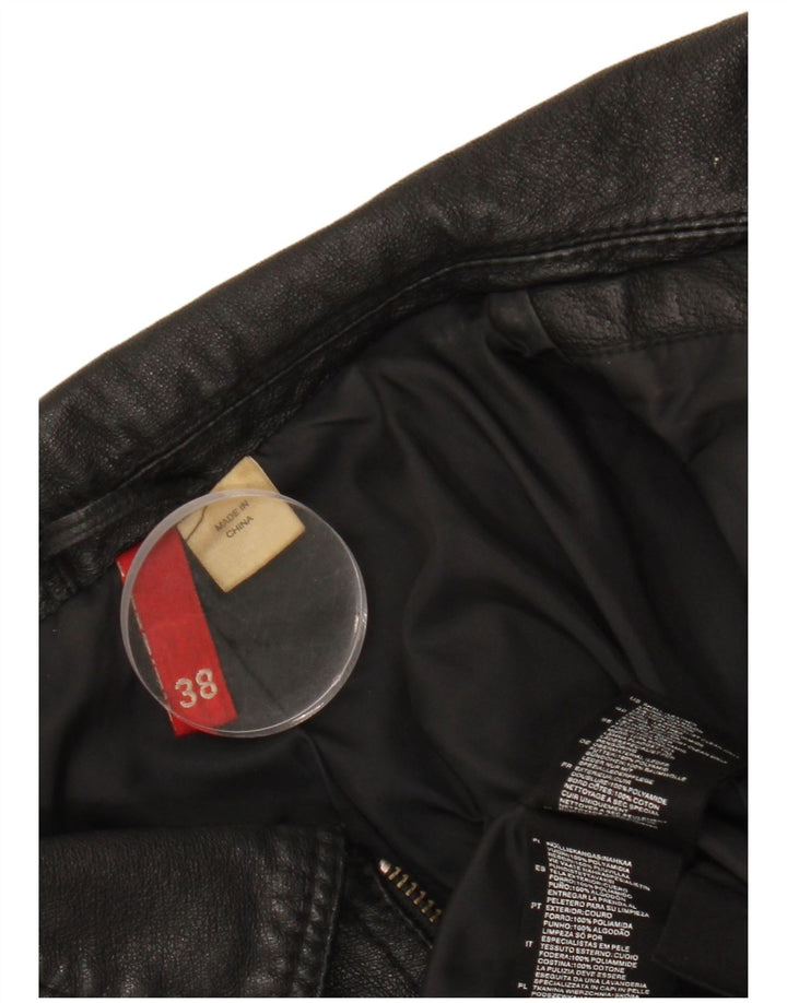 H&M Womens Crop Leather Jacket EU 38 Medium Black Leather