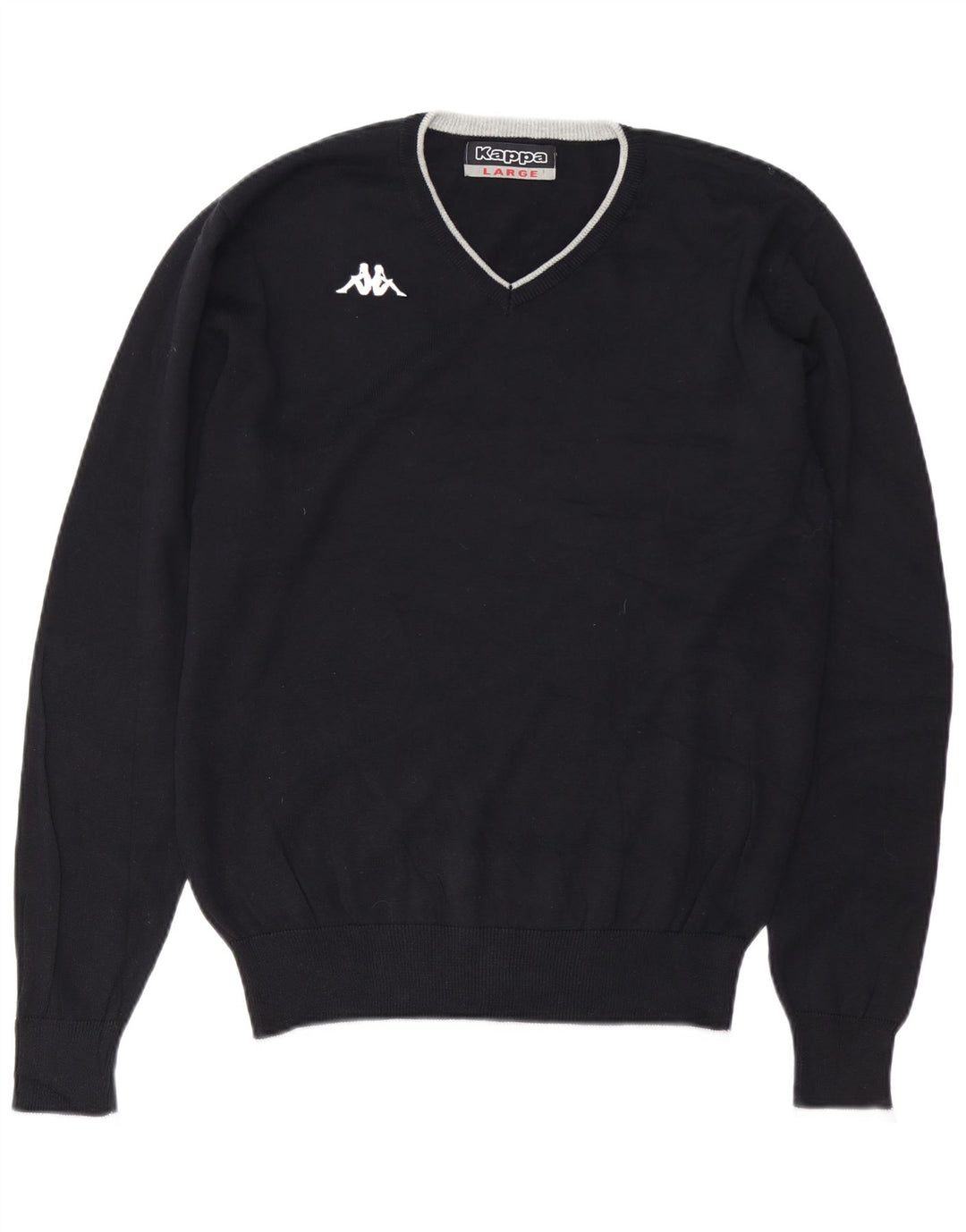 KAPPA Mens V-Neck Jumper Sweater Large Black Cotton