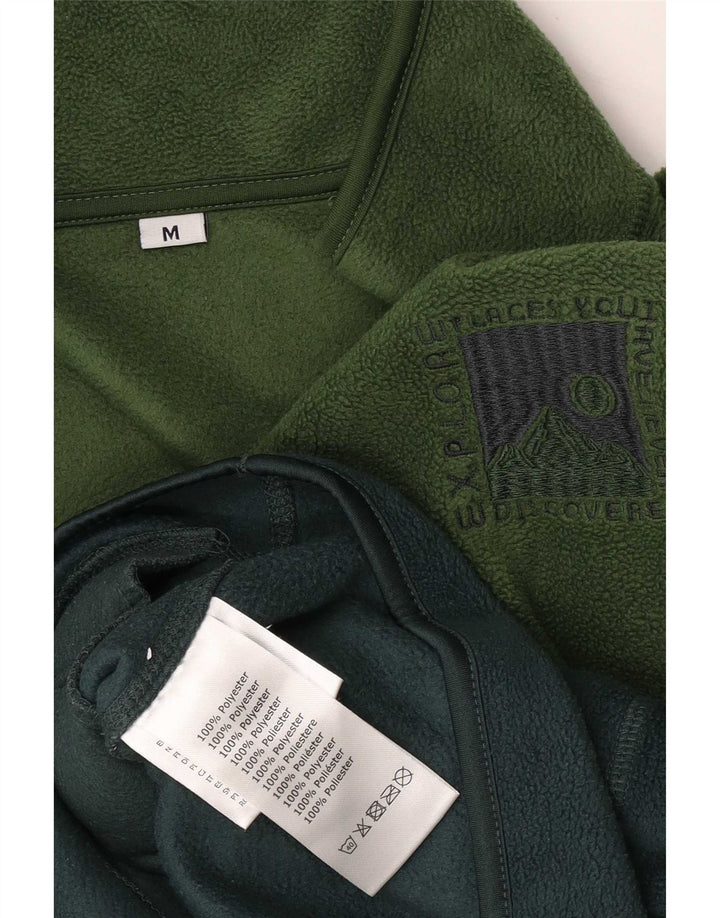Vintage Mens Zip Neck Fleece Jumper Medium Green Colourblock Polyester