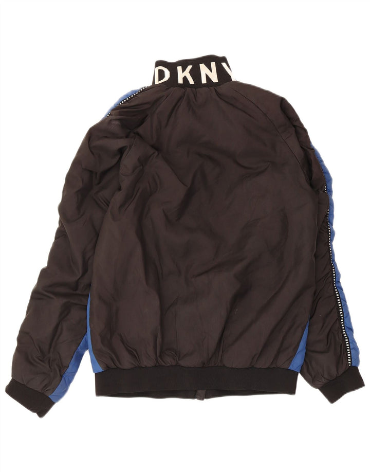 Dkny Womens Graphic Quilted Jacket UK 14 Medium Blue Colourblock Polyester