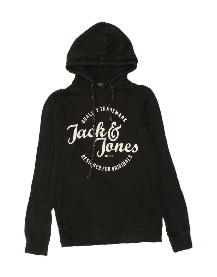 JACK & JONES Mens Graphic Hoodie Jumper Small Black Vintage Jack & Jones and Second-Hand Jack & Jones from Messina Hembry 