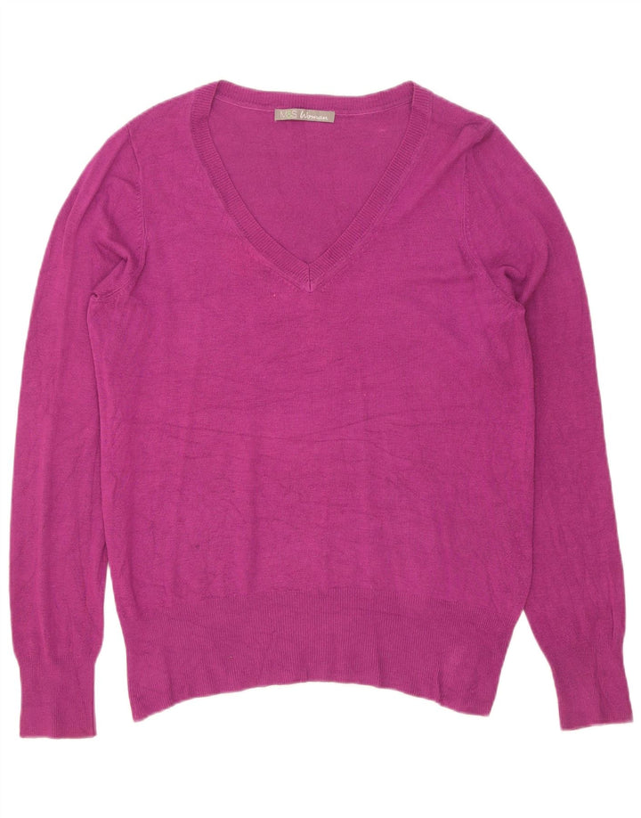 Marks & Spencer Womens V-Neck Jumper Sweater UK 14 Medium Maroon Viscose