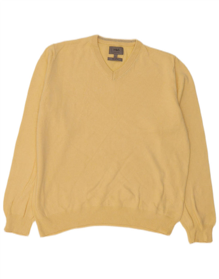Marks & Spencer Mens V-Neck Jumper Sweater Large Yellow Cotton