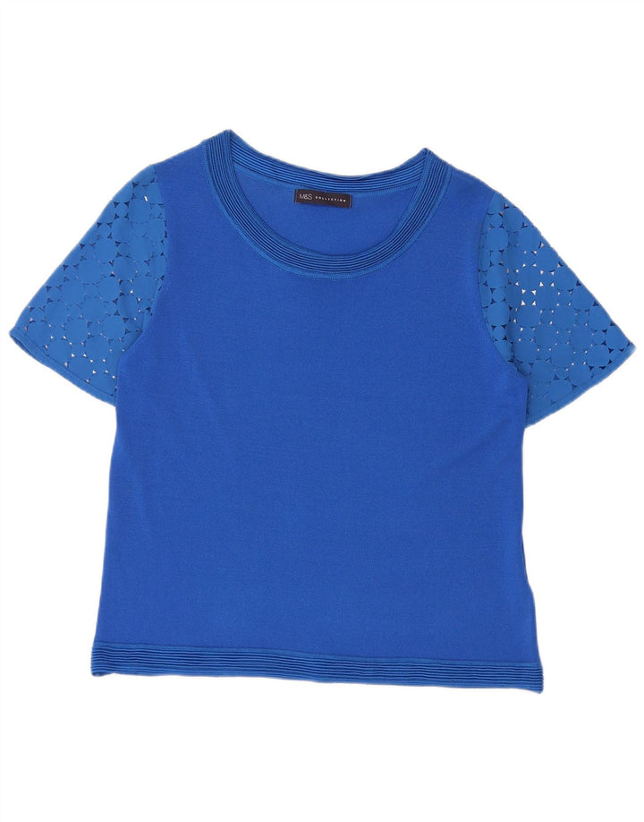 Marks & Spencer Womens Blouse Top UK 12 Medium Blue Geometric Viscose