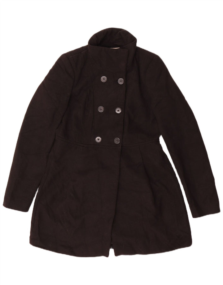 Zara Womens Trafaluc Double Breasted Coat UK 14 Large Black Polyester