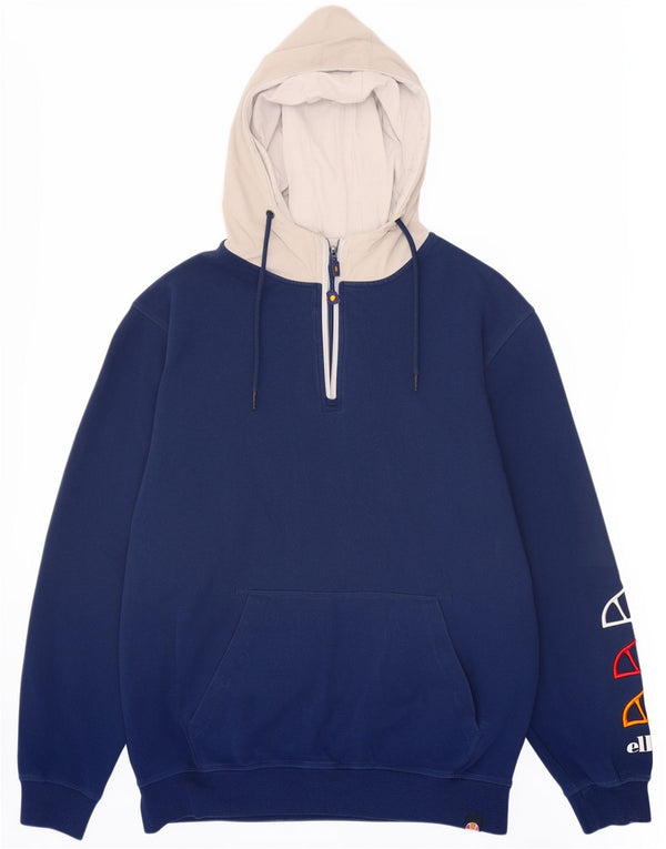 Ellesse Mens Graphic Zip Neck Hoodie Jumper Large Blue Colourblock Cotton