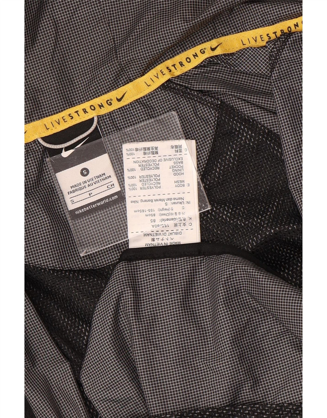 Nike Regnjakke med hætte til mænd UK 36 Small Grey Gingham Polyester
