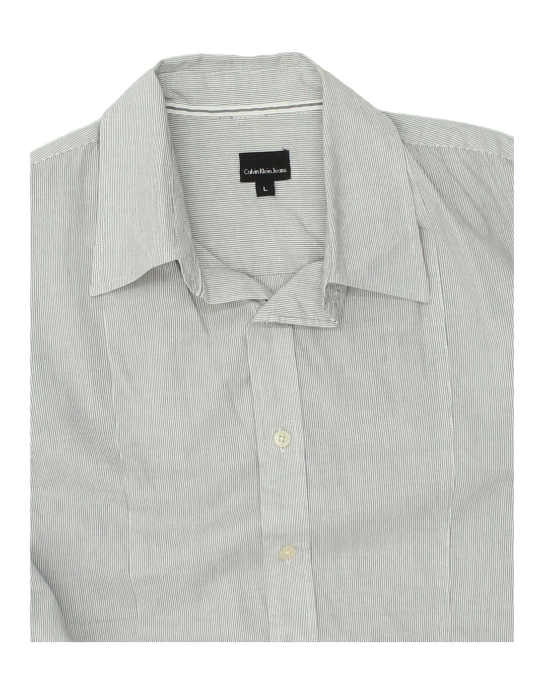 CALVIN KLEIN JEANS Mens Shirt Large Grey Pinstripe Vintage Calvin Klein Jeans and Second-Hand Calvin Klein Jeans from Messina Hembry 