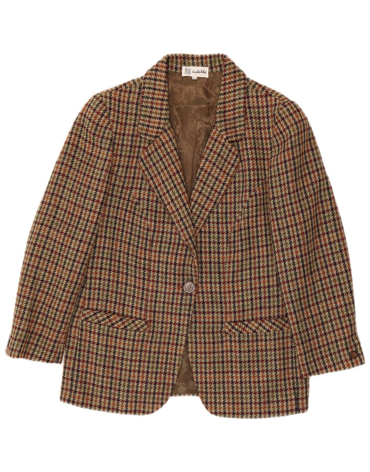 Vintage Womens 1 Button Blazer Jacket IT 42 Medium Brown Houndstooth Wool