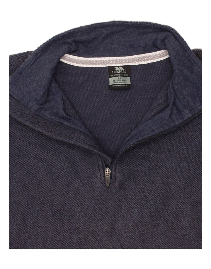 TRESPASS Mens Zip Neck Sweatshirt Jumper Medium Navy Blue Cotton Vintage Trespass and Second-Hand Trespass from Messina Hembry 