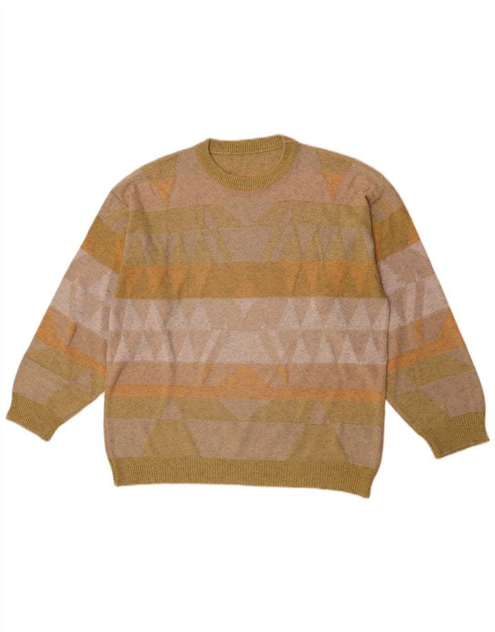 Vintage Mens Crew Neck Jumper Sweater Medium Green Geometric