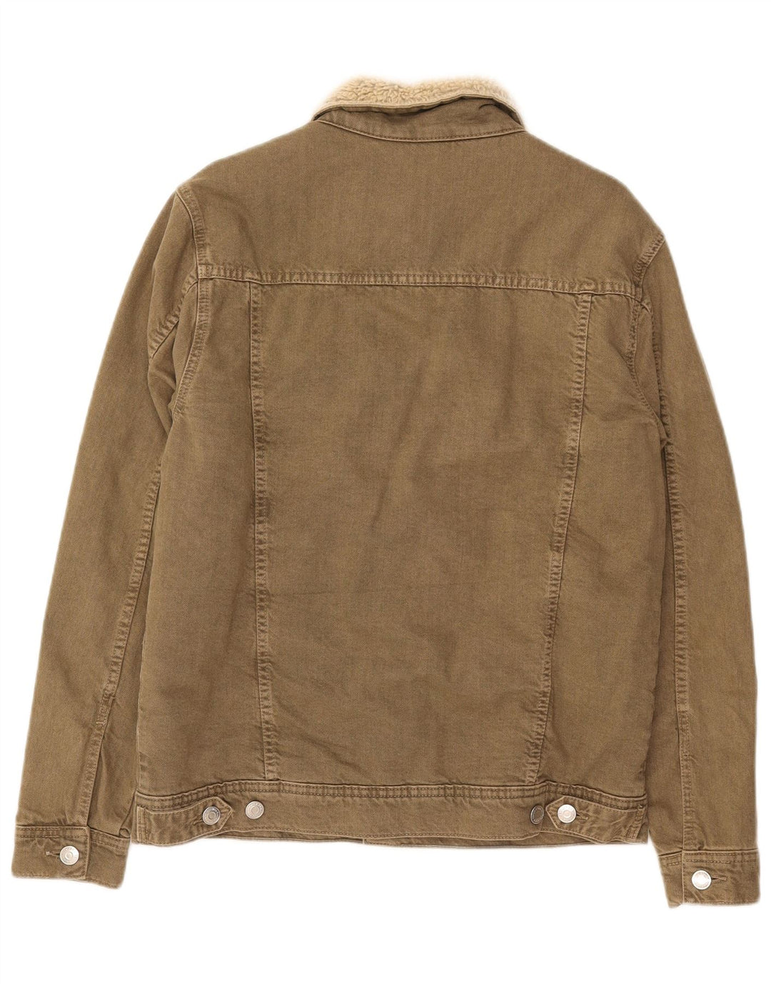 Zara Mens Sherpa Denim Jacket UK 38 Medium Khaki Cotton