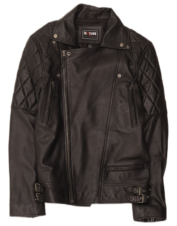 Bertanni Mens Leather Biker Jacket UK 38 Medium Black